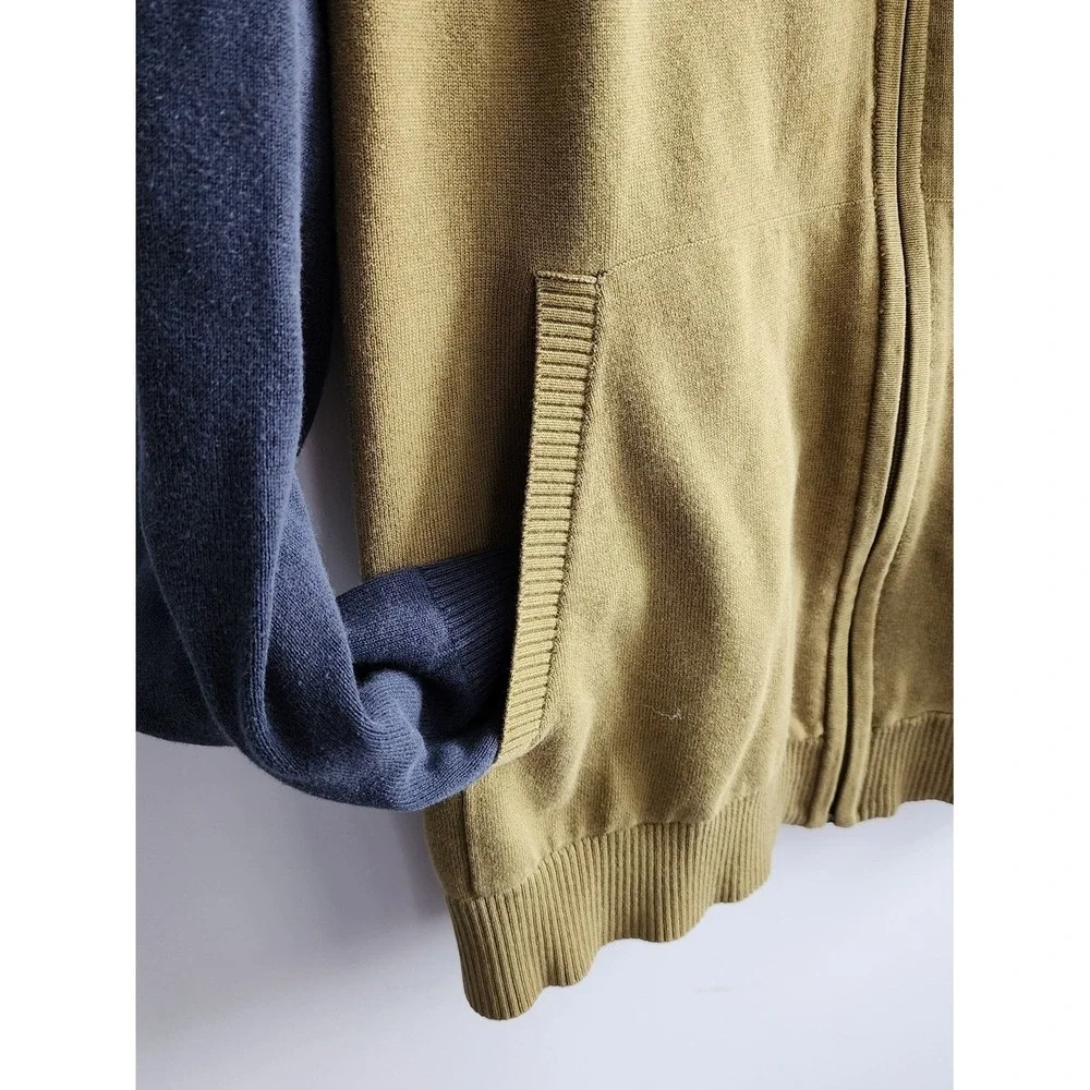 Duluth Trading Co Zip Up Hoodie Mens Large Mustard Navy Raglan Workwear Casual